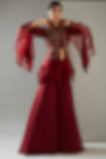 Red Organza Wedding Sharara Set by Ridhima Bhasin at Pernia's Pop Up Shop