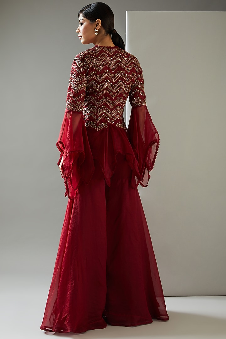 Red Organza Wedding Sharara Set by Ridhima Bhasin at Pernia's Pop Up Shop