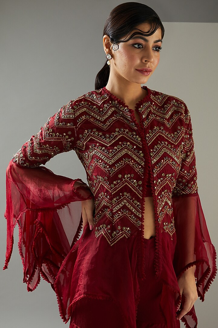 Red Organza Wedding Sharara Set by Ridhima Bhasin at Pernia's Pop Up Shop