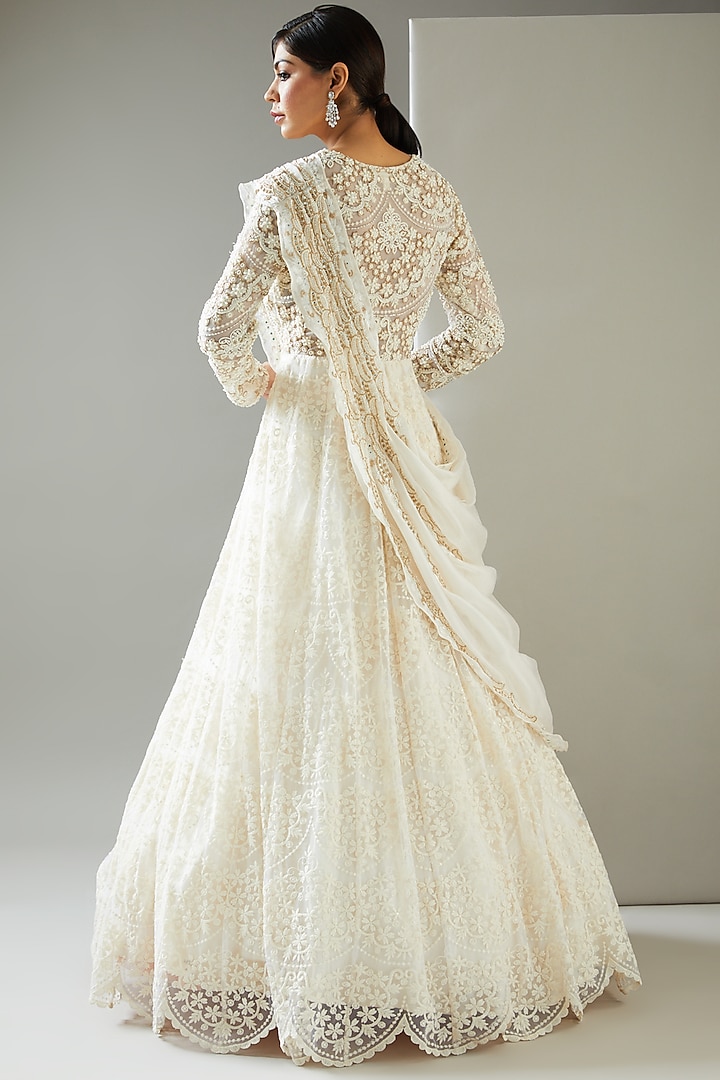 Ivory Embroidered Bridal Anarkali Set by Ridhima Bhasin at Pernia's Pop Up Shop