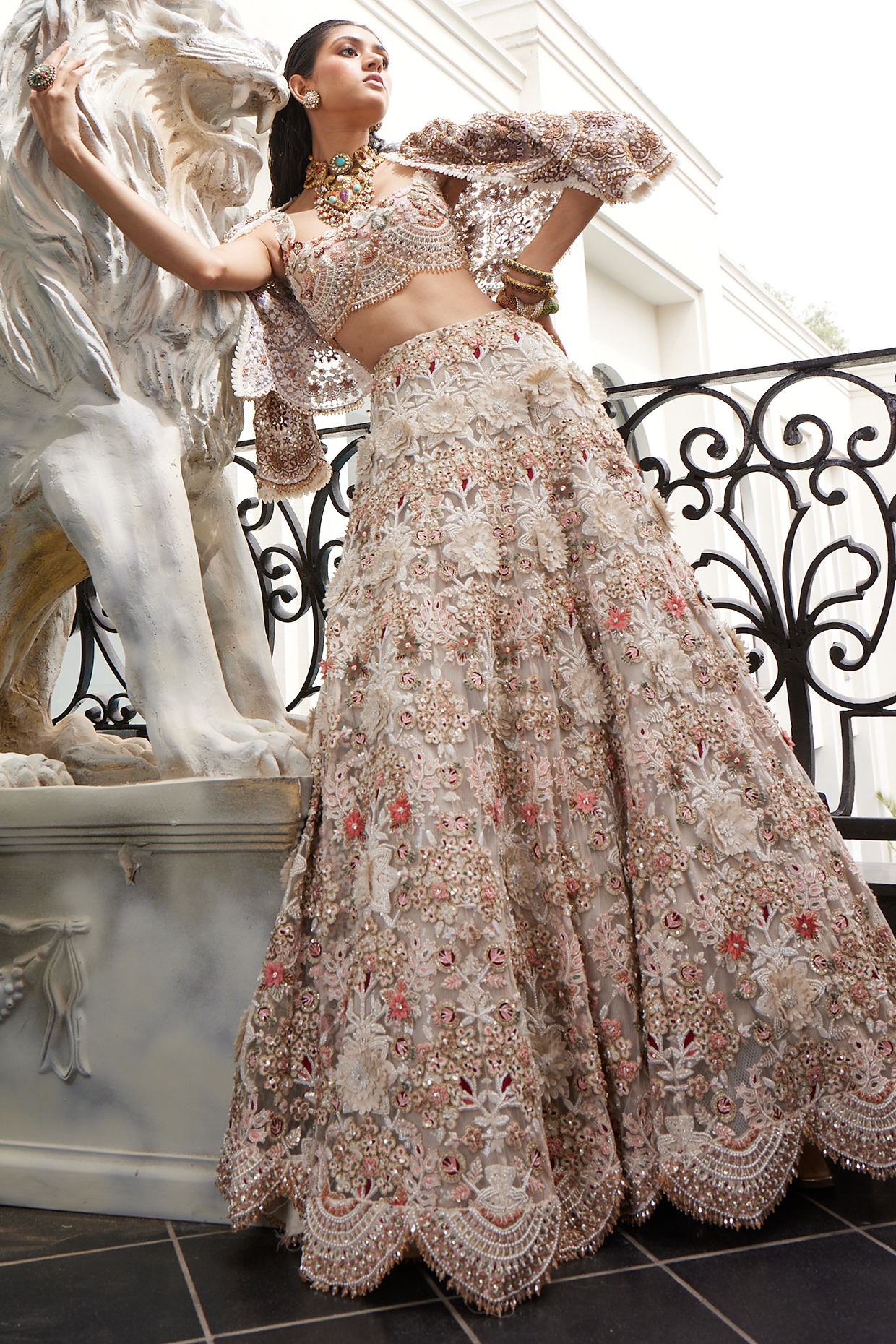 Gorgeous Pink Floral Lace Top And Net Lehenga | Little Muffet
