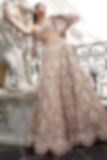 Ivory Organza Embroidered Jacket Bridal Lehenga Set by Ridhima Bhasin at Pernia's Pop Up Shop