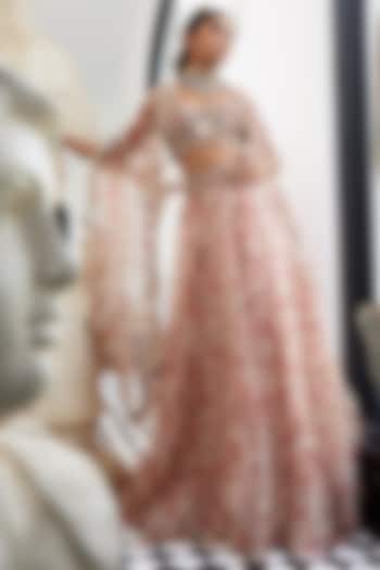 Ivory Organza Printed & Embroidered Wedding Lehenga Set by Ridhima Bhasin at Pernia's Pop Up Shop