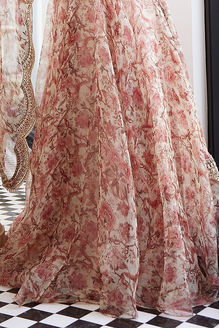 Ivory Organza Printed & Embroidered Wedding Lehenga Set by Ridhima Bhasin at Pernia's Pop Up Shop