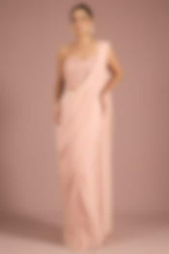 Blush Net & Chiffon Wedding Saree Set by Ridhima Bhasin at Pernia's Pop Up Shop