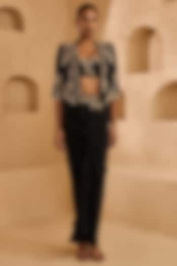 Black Organza Draped Skirt Set by Ridhima Bhasin at Pernia's Pop Up Shop