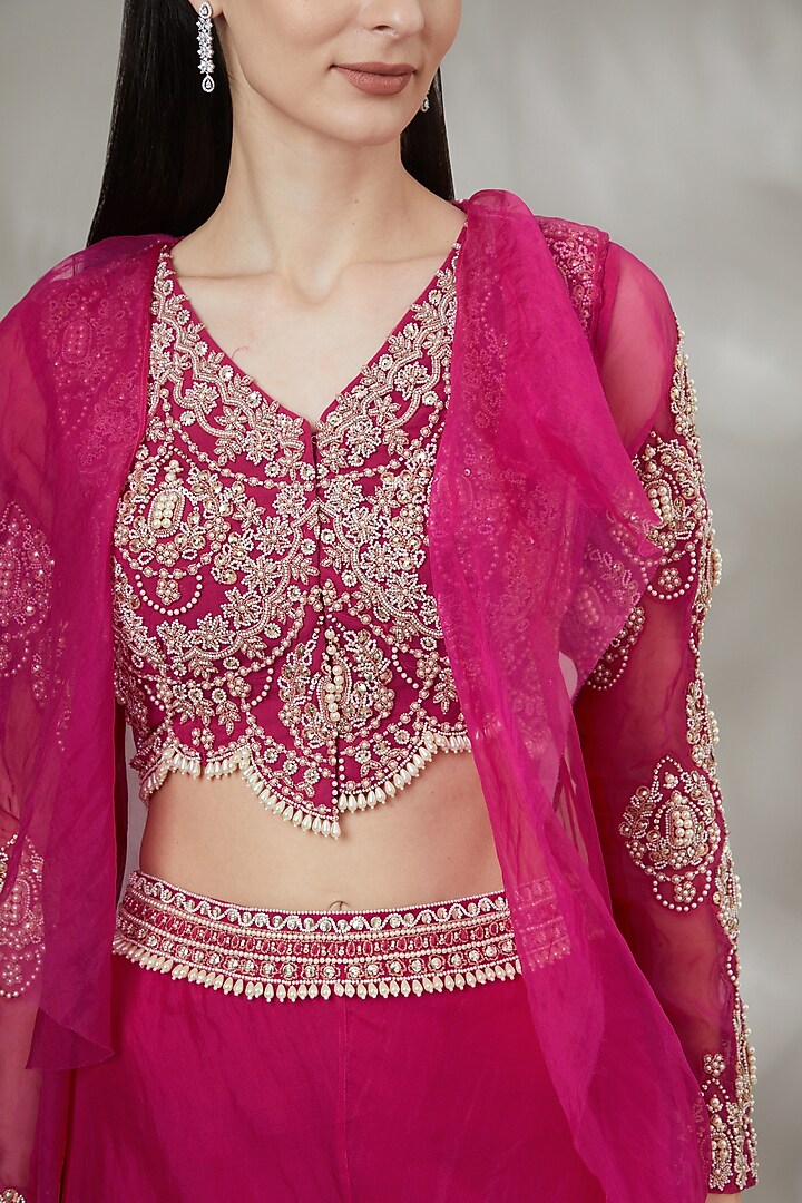 Fuchsia Embroidered Wedding Sharara Set by Ridhima Bhasin at Pernia's Pop Up Shop