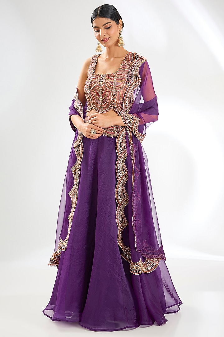 Purple Organza Wedding Lehenga Set by Ridhima Bhasin at Pernia's Pop Up Shop