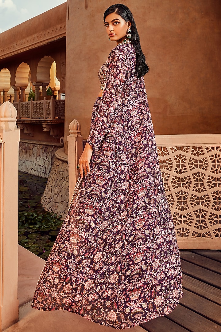 Purple Georgette Printed Wedding Sharara Set by Ridhima Bhasin at Pernia's Pop Up Shop