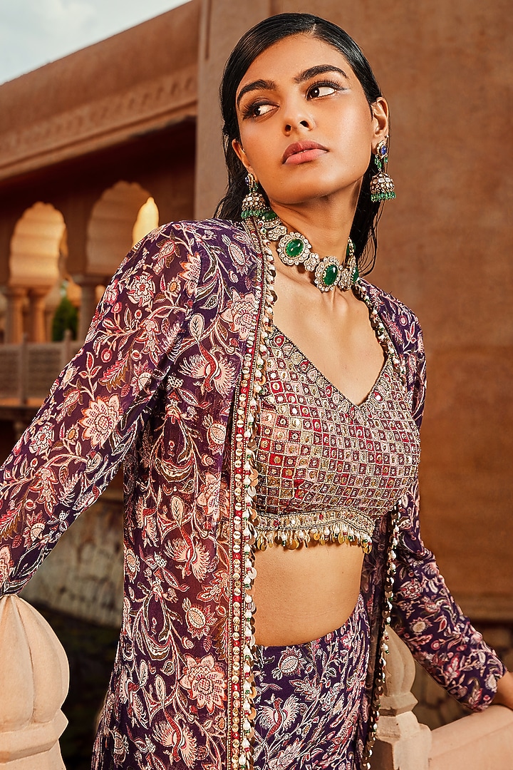 Purple Georgette Printed Wedding Sharara Set by Ridhima Bhasin at Pernia's Pop Up Shop
