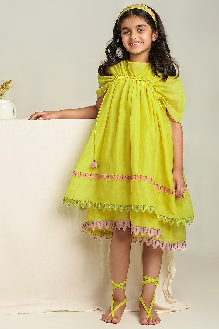 Yellow Embroidered Dress For Girls by The Right Cut Kids