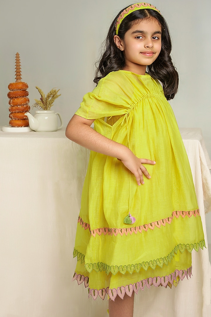 Yellow Embroidered Dress For Girls by The Right Cut Kids at Pernia's Pop Up Shop