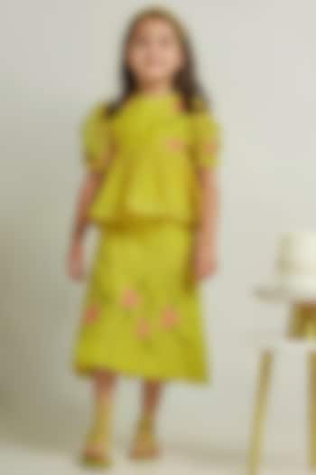 Yellow Embroidered Skirt Set For Girls by The Right Cut Kids