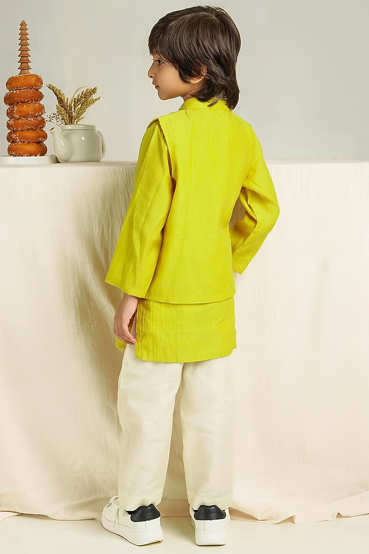 Yellow Nehru Jacket With Kurta Set For Boys by The Right Cut Kids at Pernia's Pop Up Shop