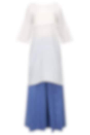 White Tiered Tunic and Blue Wide Pants Set by Ritesh Kumar