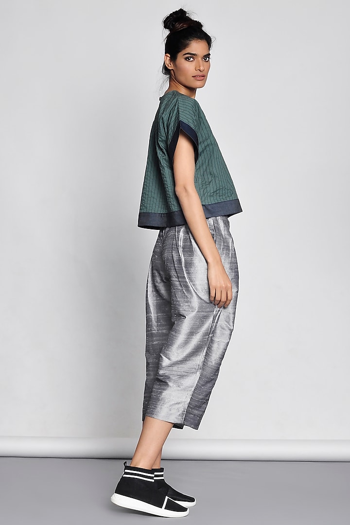 Emerald Green Crop Top With Stitch Lines by Ritesh Kumar