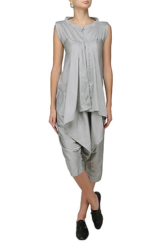 Silver Ruffled Panel Jumpsuit by Ritesh Kumar