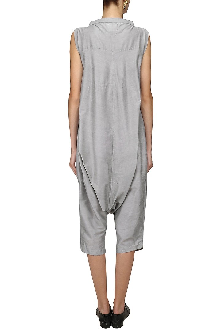 Silver ruffled panel jumpsuit available only at Pernia's Pop Up Shop.