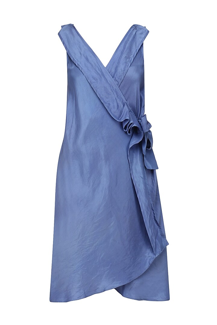 Blue Knotted Tie Up Overlapping Dress by Ritesh Kumar