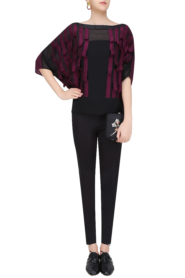 Black batwing sleeves flow textured crop top available only at Pernia's Pop Up Shop.
