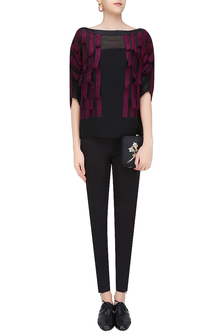 Black batwing sleeves flow textured crop top available only at Pernia's Pop Up Shop.