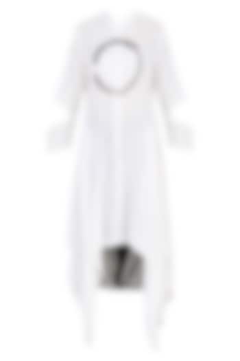 White enso print shirt dress with colorblock harem pants available only at Pernia's Pop Up Shop.