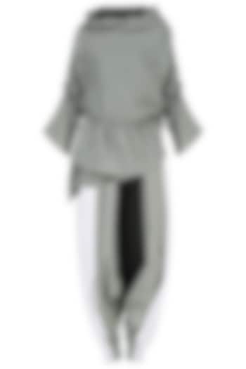 Grey pleated wrap top with coloblocked harem pants available only at Pernia's Pop Up Shop.