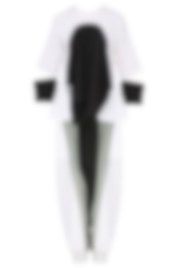 White and Black Asymmetric Peplum Top with Harem Pants by Ritesh Kumar