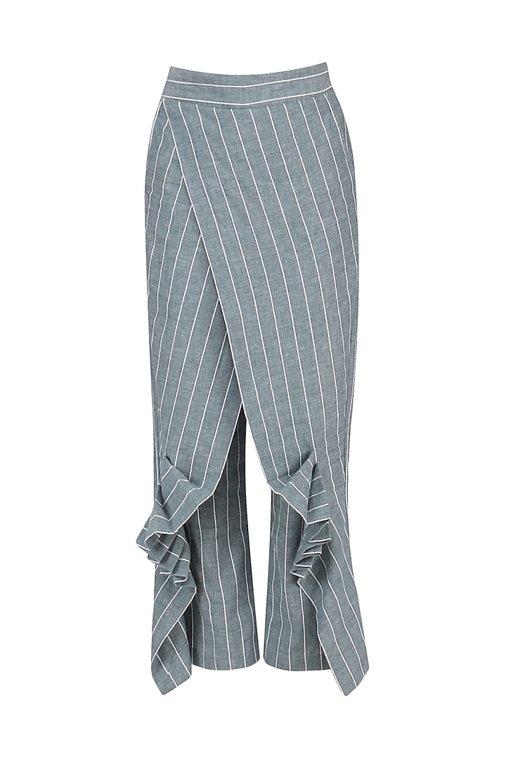 Blue and White Striped Wrap Pants by Ritesh Kumar