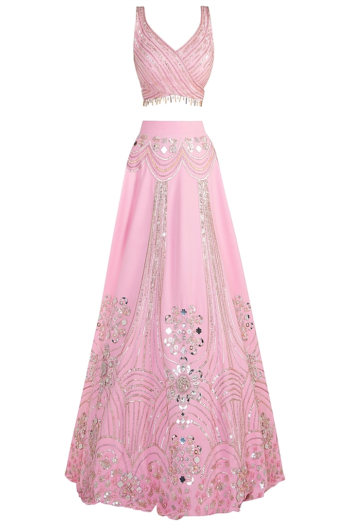 Pink embroidered lehenga set available only at Pernia's Pop Up Shop.
