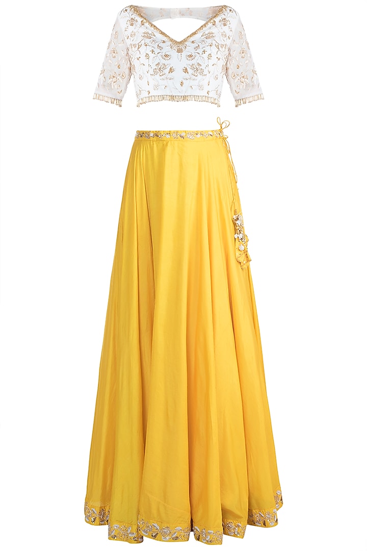 Yellow Embroidered Lehenga Set by RRishita & Mitali