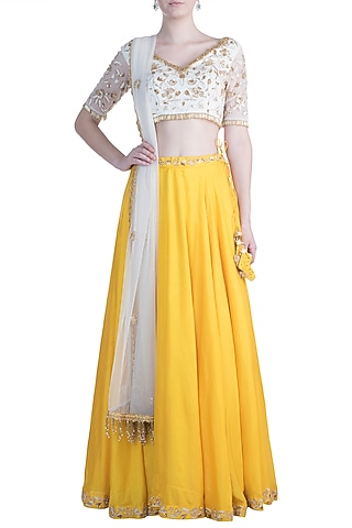 Yellow Embroidered Lehenga Set by RRishita & Mitali