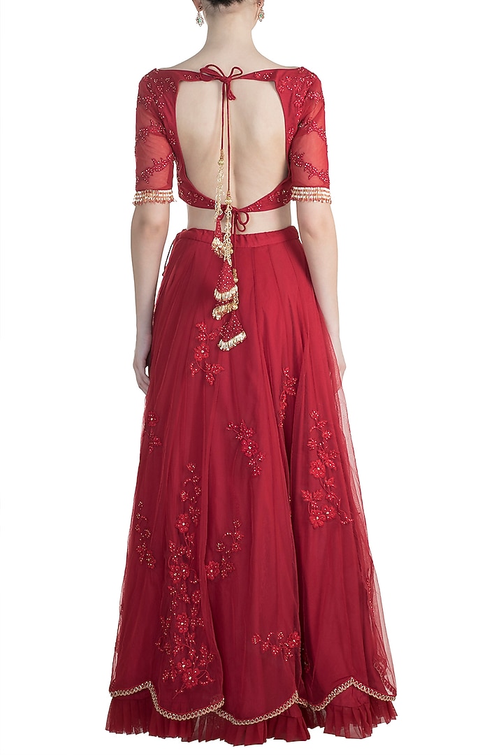Red Embroidered Wedding Lehenga Set by RRishita & Mitali at Pernia's Pop Up Shop