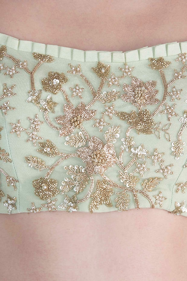 Mint green embroidered lehenga set available only at Pernia's Pop Up Shop.