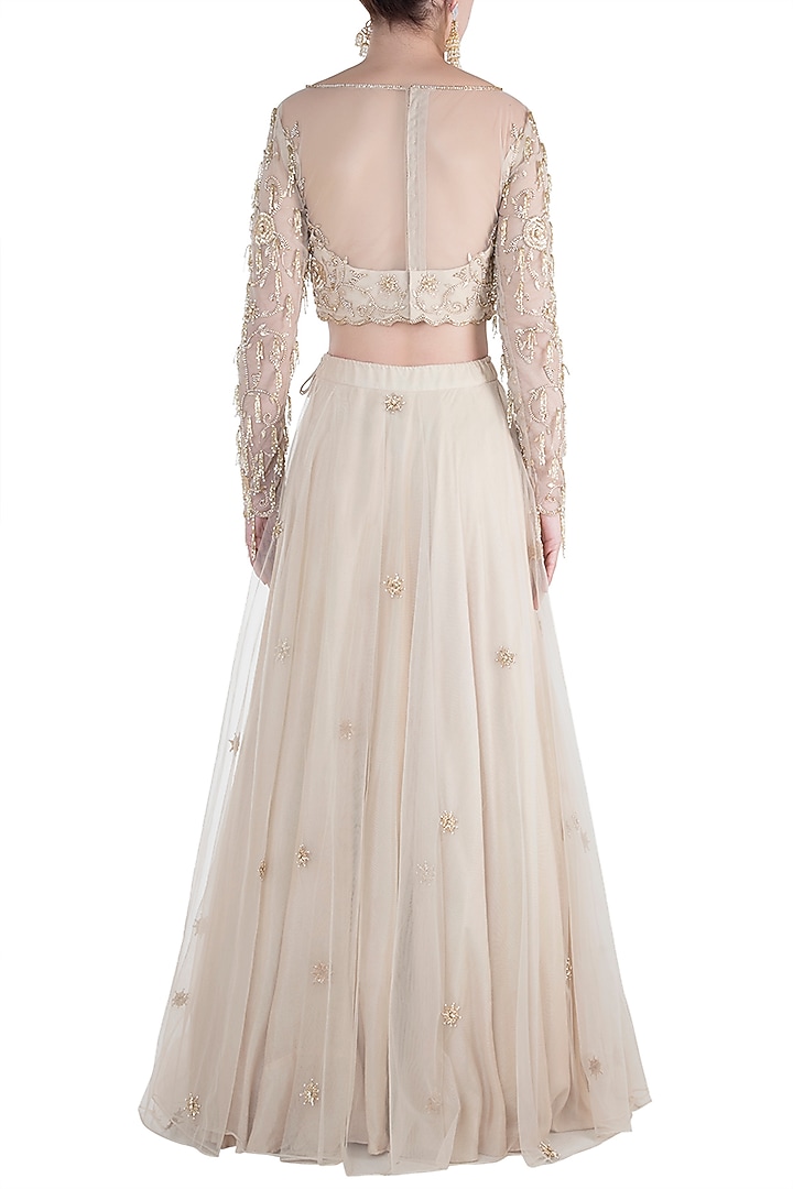 Beige embroidered lehenga set available only at Pernia's Pop Up Shop.
