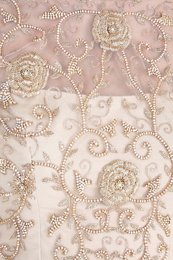 Beige embroidered lehenga set available only at Pernia's Pop Up Shop.