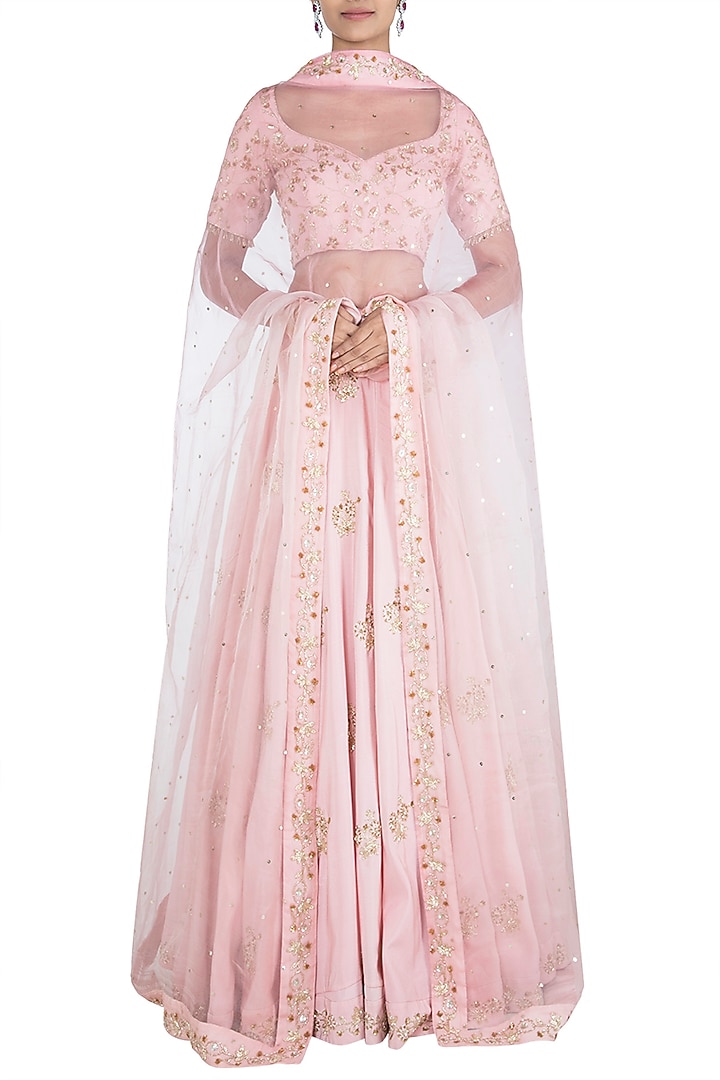 Pink embroidered lehenga set available only at Pernia's Pop Up Shop.