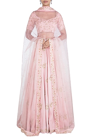 Pink embroidered lehenga set by RRishita & Mitali