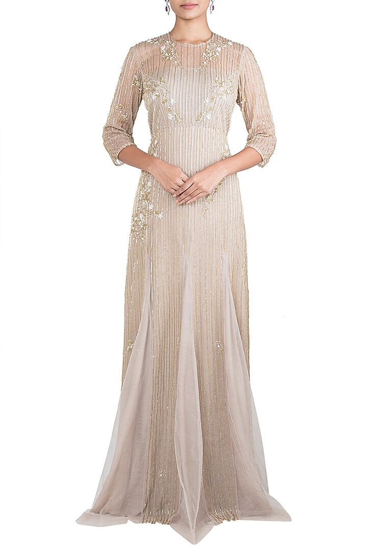 Chocolate grey embroidered gown available only at Pernia's Pop Up Shop.
