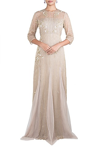 Chocolate grey embroidered gown by RRishita & Mitali