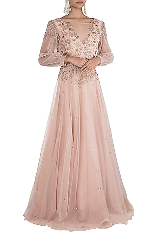 Peach embroidered gown by RRishita & Mitali