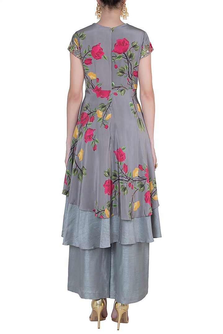 Ash grey embroidered printed Wedding Anarkali set by Riraan By Rikita & Ratna at Pernia's Pop Up Shop