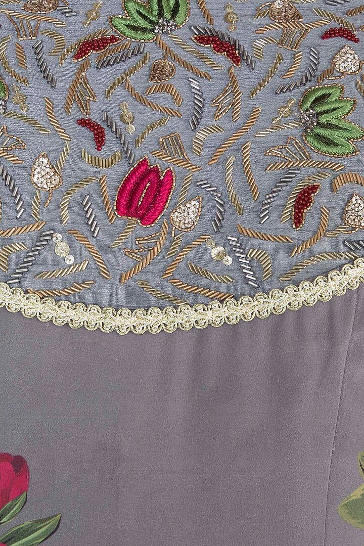 Ash grey embroidered printed Wedding Anarkali set by Riraan By Rikita & Ratna at Pernia's Pop Up Shop