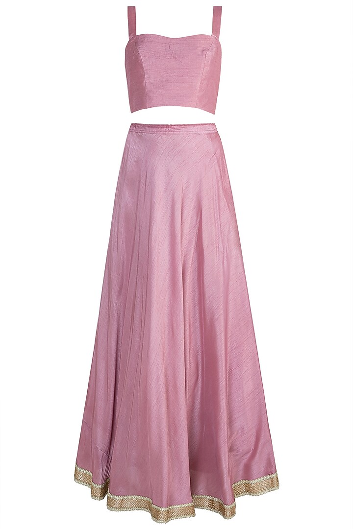 Rouge Pink Embroidered Printed Top With Bustier, Skirt & Belt by Riraan By Rikita & Ratna at Pernia's Pop Up Shop