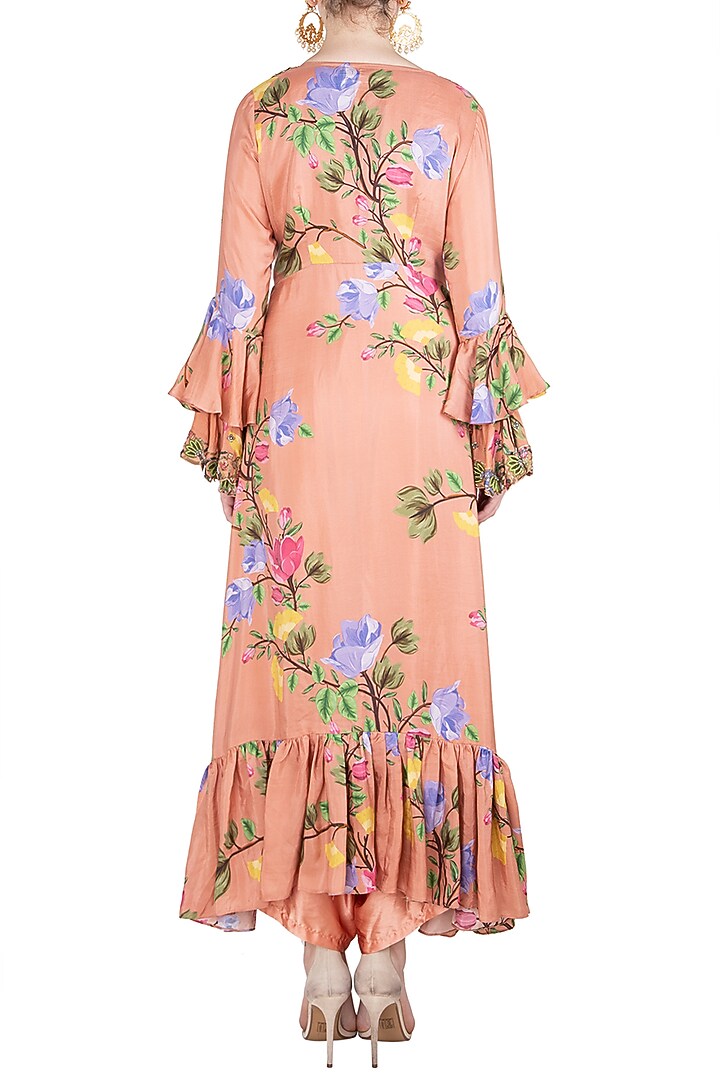 Rust printed and embroidered jacket with dhoti jumpsuit available only at Pernia's Pop Up Shop.