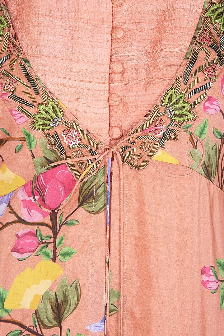 Rust printed and embroidered jacket with dhoti jumpsuit available only at Pernia's Pop Up Shop.
