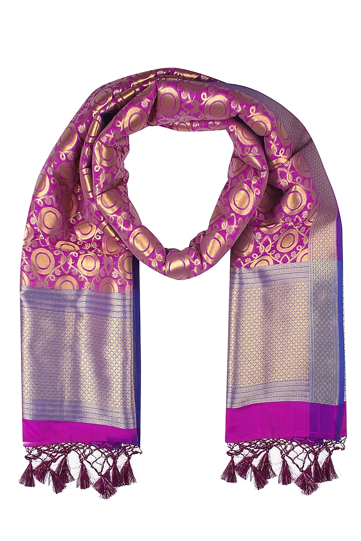Pink and Gold Banarasi Paudi Silk Dupatta by Harita
