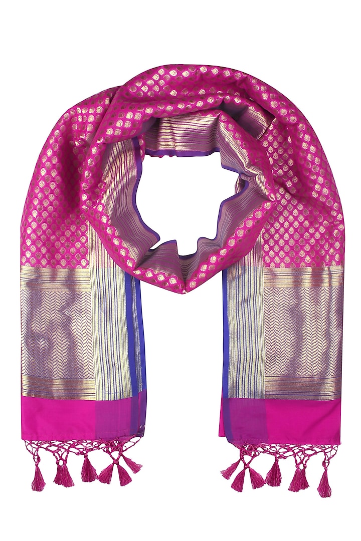 Pink and Gold Motifs Banarasi Paudi Silk Dupatta by Harita