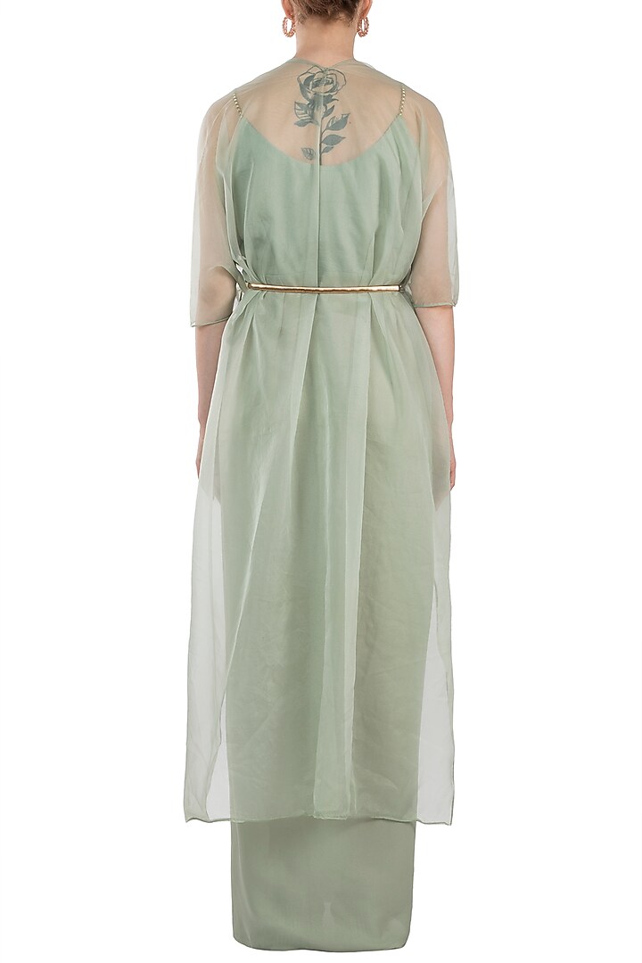 Sage Green Bodysuit With Kimono Style Cape by Rishi & Vibhuti at Pernia's Pop Up Shop