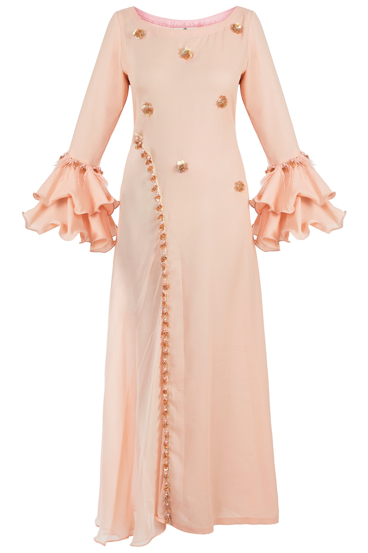 peach embellished maxi dress